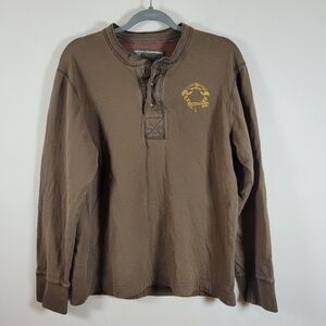Vintage Y2K Old Navy Men T Shirt Long Sleeve Henley Neck Brown Large